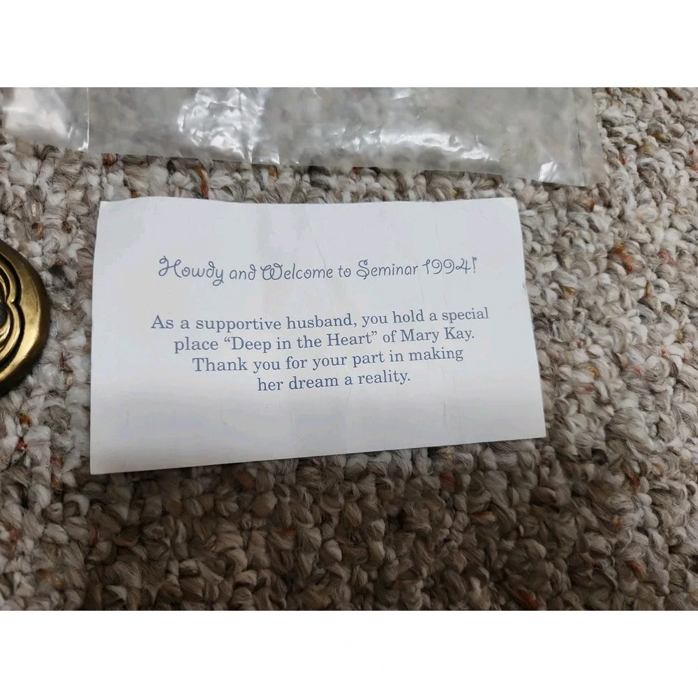 Vintage Mary Kay Brass Western Belt Buckle Texas 1994 Seminar Advertising NEW